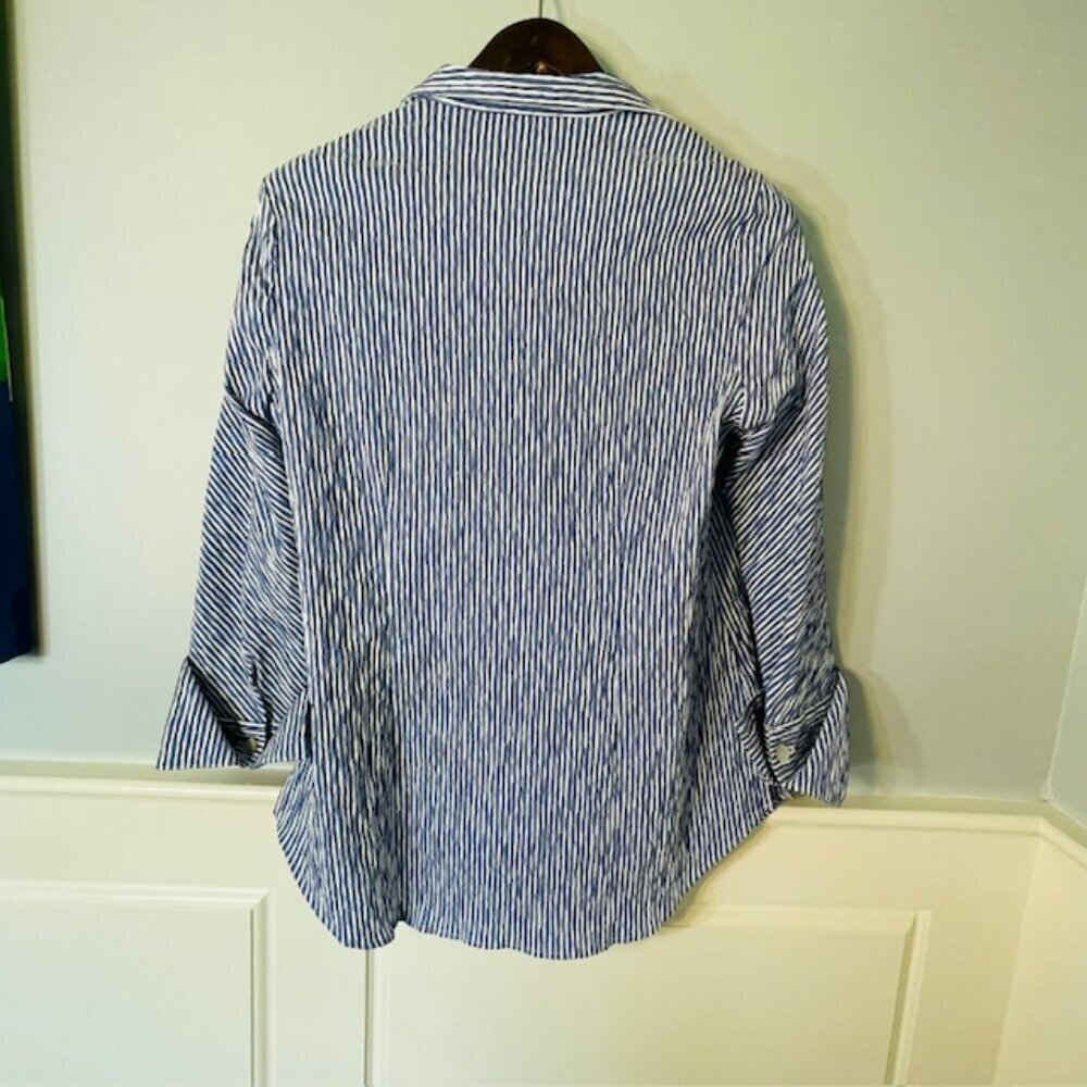 J'ENVIE/ELI Havana Pullover Blue & White Stripe Blouse Size 12 - Picture 6 of 7